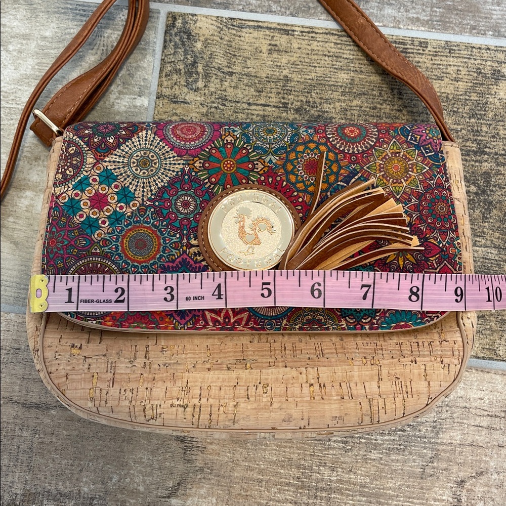 Portugal Cork Bohemian Patterned Crossbody Bag Tassel Magnetic Closure NEW - Picture 6 of 7